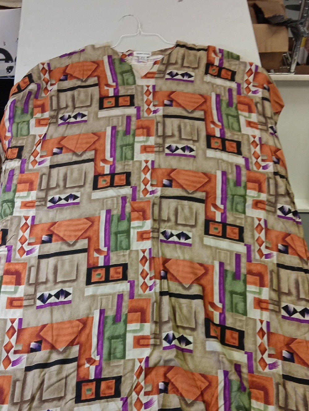Geometric Print Button-Front Top in Orange, Green & Purple